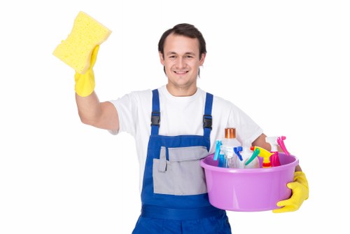 Commercial cleaning team working in a Brent office reception area